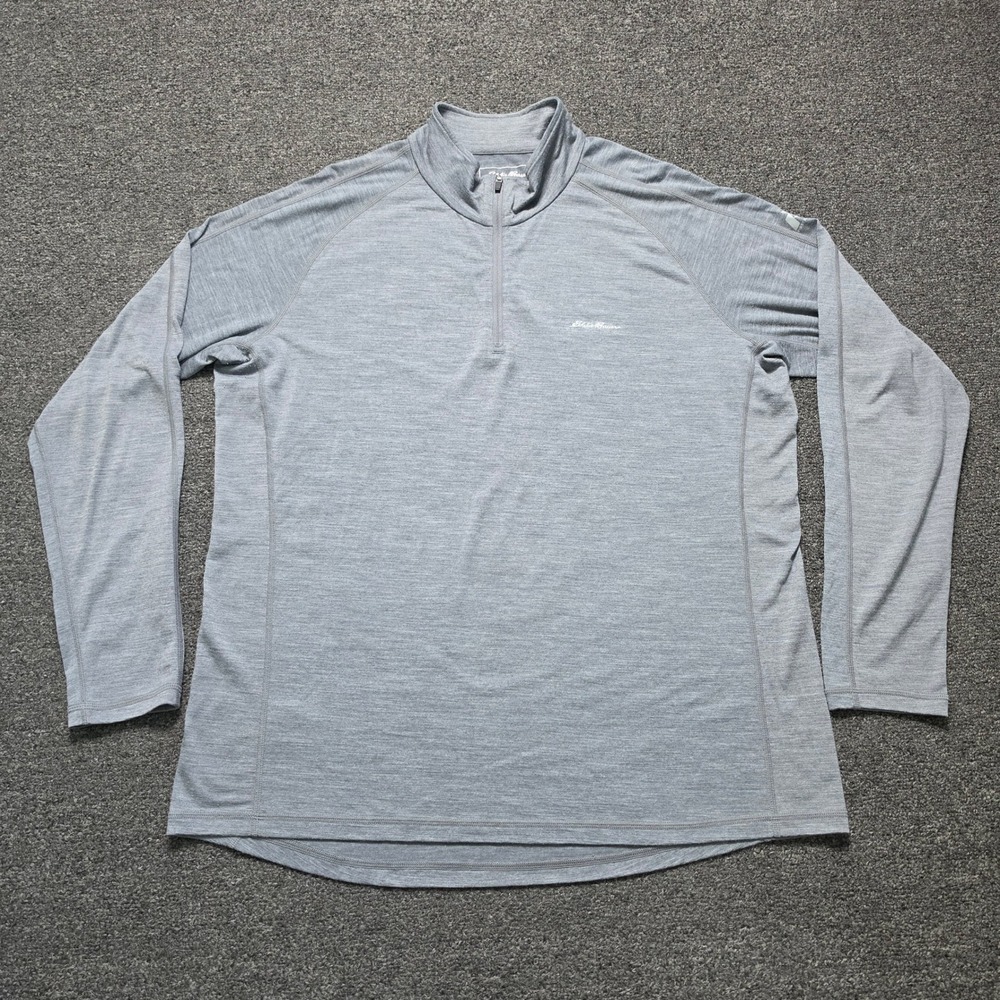 Eddie Bauer First Ascent Merino Wool 1/4 Zip Gray Mens XL Long Sleeve Outdoors